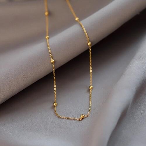 MEYRROYU Stainless Steel Gold Color Beads Necklace For Women Thin Chain Choker 2021 Trend New Gift Party Fashion Jewelry Collar