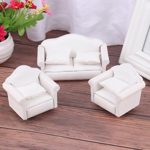 1/12 Pretend Play Toy Miniature Sofa Set For Children Kids Gift Simulation Dollhouse Sofa Living Room Furniture Accessories