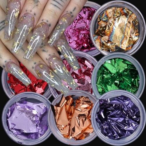 12 Colors Nail Art Foil Gold Glitter Flakes Aluminum Foil Irregular Sequins for Nail Powder Chrome Manicure Nail Art Decorations