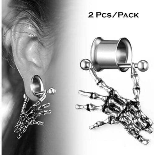 2 Pieces Ear Tunnels Plugs Skeleton Hand Stainless Steel Ear Reamer Flesh Body Jewelry Ear Piercing Ear Extension Dilations