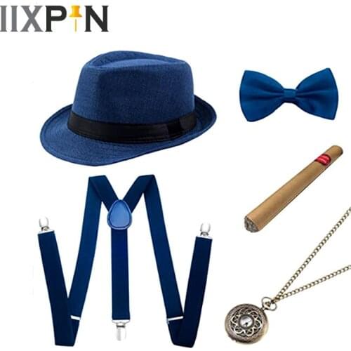 5Pcs Magician Costume Set Hat Cigar Pocket Watch Suspenders And Bow Tie Role Play Halloween Party Magician Dress Up Accessories