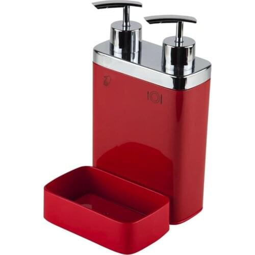 500 ML Double Liquid Soap Dispenser with Sponge Holder for Bathroom and Kitchen Sponge Bathroom Accessories Washing Tool Red