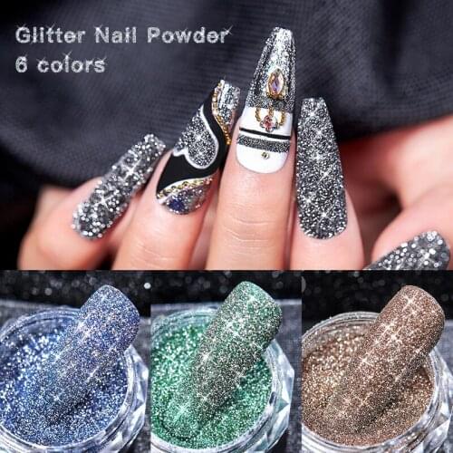 6 Colors Nail Powder Holographic Glitter Shiny Sparkles Sandy Powder Acrylic Shimmer Pigment DIY Nail Art Decoration