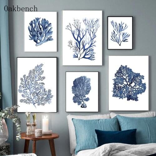 Abstract Wall Painting Plant Art Prints Coral Canvas Posters Modern Print Blue Poster Nordic Wall Pictures For Living Room Decor
