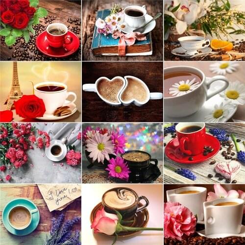 XUEQIXIAOZU Full Round Coffee Scenes Diamond Embroidery 5D DIY Diamond Painting Home Decoration Gifts New Product Explosion