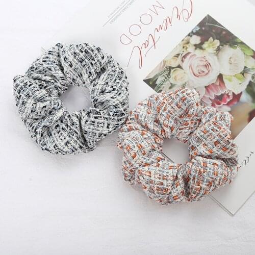 Free shipping fashion ins tweed women hair scrunchies winter girls hairbands Ponytail Holder Hair accessories