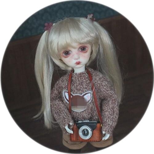 BJD doll wig fits 1/6 1/8 size imitation mohair with fringe and double horsetail wig 2 colors into doll accessories