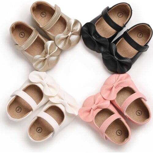 Newborn Baby Girl Shoes Toddlers Babies PU Anti-Slip Princess Shoes Bowknot Infant Casual Soft Sole First Walkers 0-18M