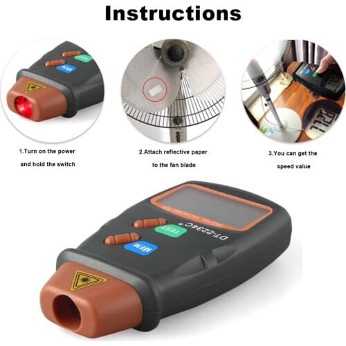 Digital Laser Tachometer Non Contact Electronic Photo Tachometers 2.5-100000 RPM Tach Meter DT-2234C+With Reflecting Tape Marks