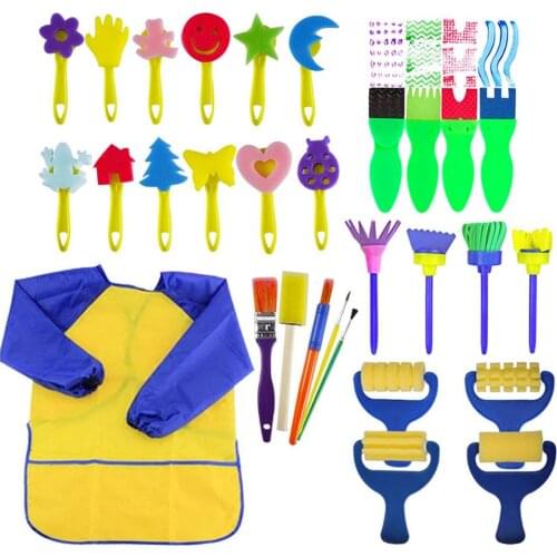Childrens Painting Set Kids Paint Brushes Sponge Kit Early Learn Drawing Tools Arts Crafts for Toddlers 30 PCS