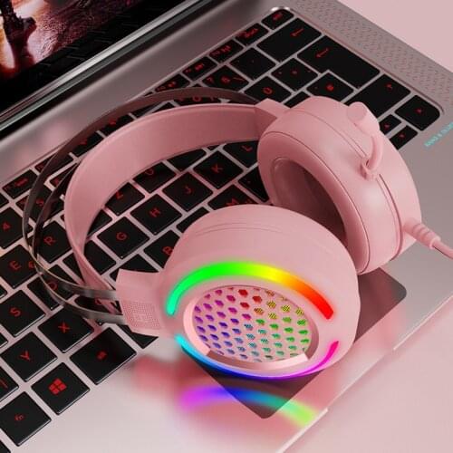 Pink Headphones Gaming Headset With Microphone Professional Gamer 7.1 Surround Noise Reduction Sound RGB Light For PC Computer