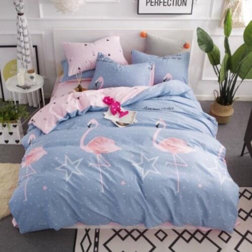 100% Cotton Cute Home Rabbit Printed Bedding Set Kids Gray Bedspread Duvet Cover Set Comfortable Bed Set with Flat Sheet 4Pcs