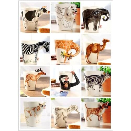 Creative gift love3D animal shape ceramic coffee milk tea mug hand painted caneca Giraffe Cow Monkey Dog Cat Camel Elephant cup