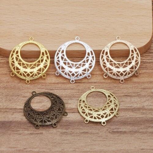 50 PCS 25x30mm Metal Brass Filigree Round Charms Connectors DIY Handmade Accessories For Jewelry Making