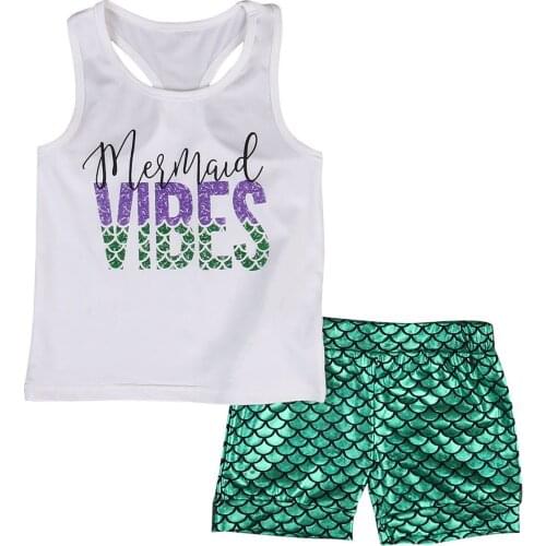 Lovely Toddler Child Baby Kid Girls Sleeveless Mermaid Vest Short Pants Summer Costume Casual Clothes 1-6Y