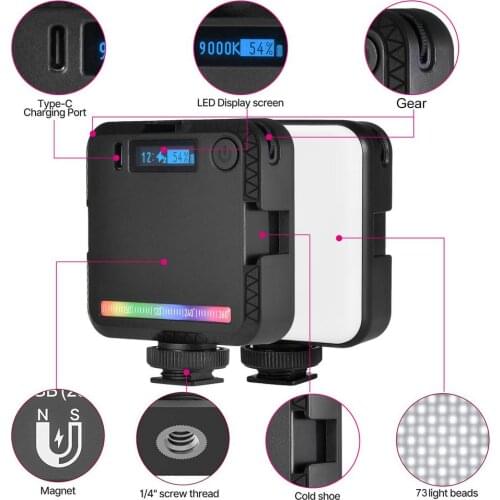 Mini Magnetic RGB LED Video Light Dimmable Photography Fill Lights 2000mAh Rechargable Camera Lighting For YouTube Vlog