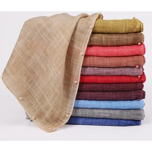 Fashion Elegant Cotton Hijab Scarf With Pearl Long Muslim Shawl Plain Soft Turban Wraps For Women Africa Headband 10pcs/lot