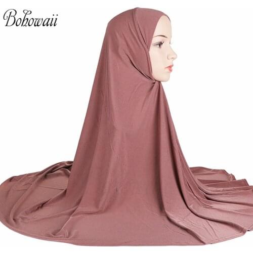 BOHOWAII Muslim Bonnet Musulman Ramadan Plain Hijab Cap Fashion Prayer Hidjab Chapeau Femme Big Size 90X80cm African Head Wraps