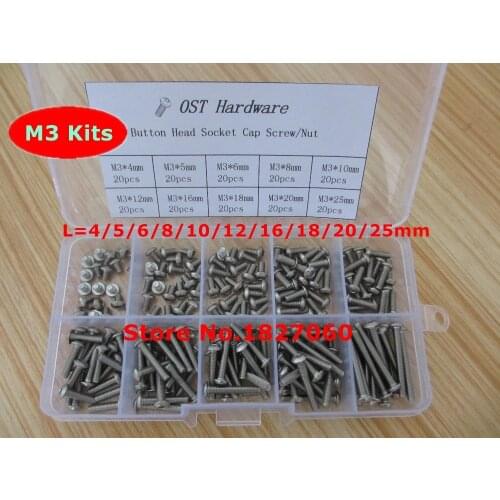 200pcs M2 M2.5 M3 304 Stainless Steel Screws Set Hexagon Socket Button Head Cap Screws Bicycle Hex Bolts Nut Screw Set