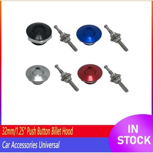 32mm/1.25" Push Button Billet Hood Pins Lock Clip Kit Engine Bonnets Lock Aluminum Car Quick Latch Universal Engines & Component