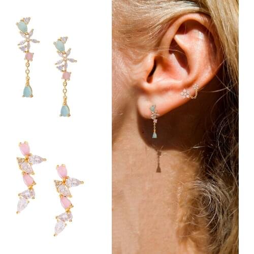 New 1Pc Stainless Steel Bar And Multicolor Crystal Cartilage Earrings Fashion Water Drop Flower Helix Ear Piercing Jewelry