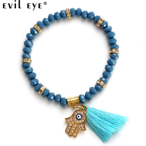 EYE EVIL New Fashion eye Tassel Evil eye beads bracelet material Palm round evil eye charm bracelet for woman jewelry EY4816