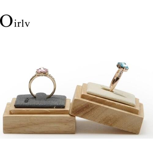 Oirlv Solid Wood Creamy-white/Gray Ring Display Stand with Microfiber insert for Jewelry Exhibition Ring Holder Organizer