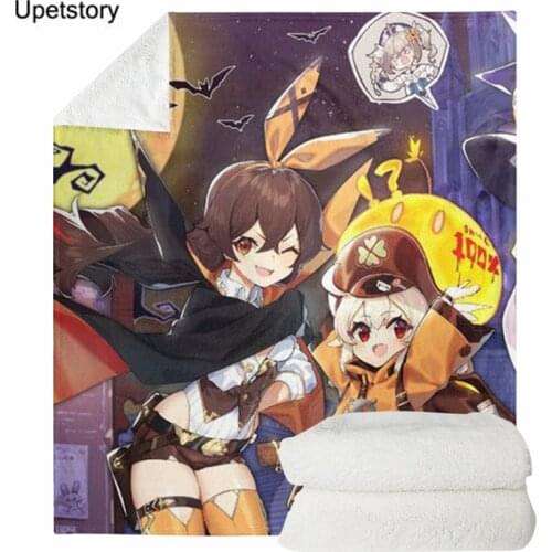 Upetstory Autumn Fleece Throw Blankets Genshin Impact Printed Warm Cotton Blankets for Kids Sofa and Bedroom Home Plush Blankets
