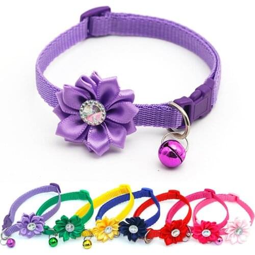 1Pcs Dogs Cats Collar Colorful Pet Kitten Collar With Adjustable Buckle Fashion Cat Flower Collars With Bells Cute Cats Supplies