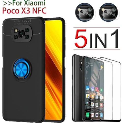 Poco X3 NFC case, Protective Glass + Cover with Ring,Poco X 3 Case Protector Pantalla for Xiaomi Pocophone X3 Case Funda Poco-X3