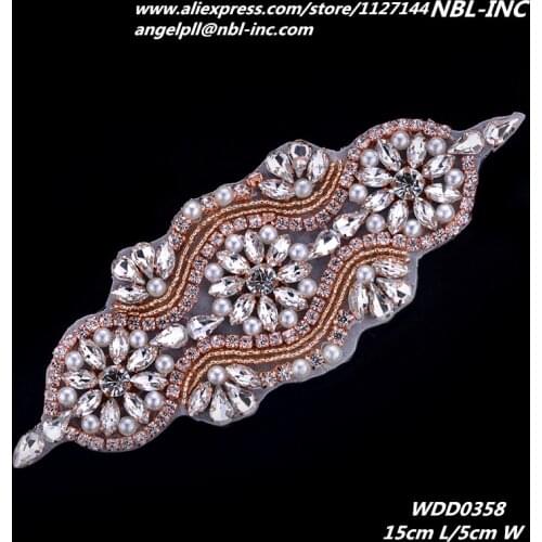 Rose gold crystal bridal beaded rhinestone applique patch for wedding dress garments bag WDD0358