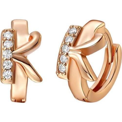 Huggie Earrings "K" Letter Design Rose Gold Filled Womens Hoop Earrings