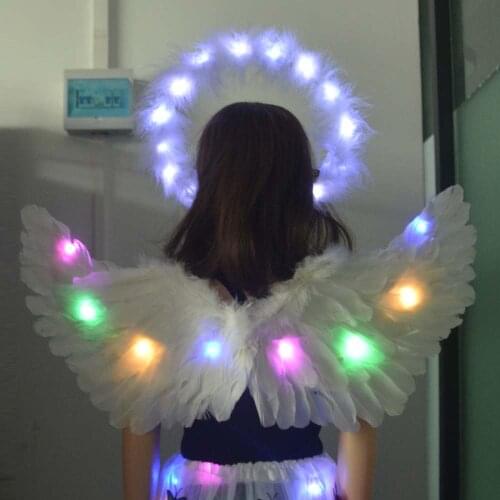 Adult Children LED Glow Light Angel Feather Wing Fairy Wings Cosplay Props Wedding Party Drama Costume Carnival S M L