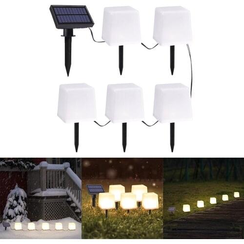 Solar LED Lawn Lamp One Drag Five Ice Brick Light String Outdoor Decorative Ground Lamp For Garden Pathway Lawn Patio