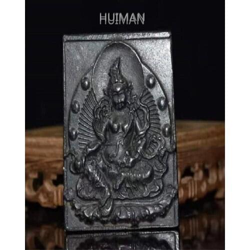 Home Decoration Hongshan Culture Archaize Black Iron Meteorite Buddhist Bi Pendant Statue Handicraft