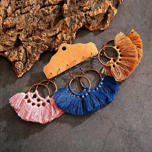 Vintage Pink Tassel Earrings Set For Women Brincos Summer Round Alloy Earring 2020 Handmade Bohemian Jewelry