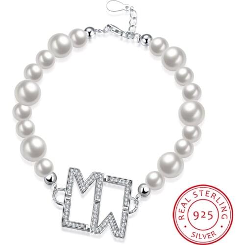 ZEMIOR S925 Sterling Silver Shell Pearl Bracelet For Women Trendy CZ Letter LM Charm Bracelets Elegant Female Party Jewelry