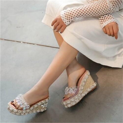 MILI-MIYA High Quality Pvc+Crystal Handmade Sexy Sandals Super High Wedges Casual Hot Sale For Women Free Shipping