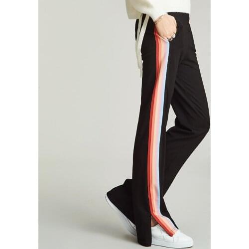HAVVA 2019 Autumn and Winter Women Rainbow Stripe Sports Pants Split Casual Trousers Female Straight down Pants K35360