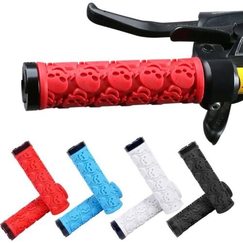 1 Pair Bicycle Anti-slid TPR Rubber Skull Dot Handlebar Grips With Dual Lock On Clamps For MTB Mountain Bike Road Bike 4Colours