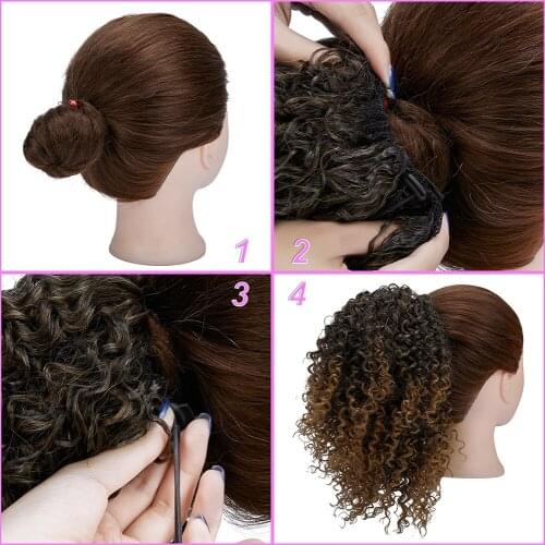 10 Inches Afro Kinky Curly Synthetic Hair Extention Clip In Ponytails Puffs Hair Extention for African American Black Women