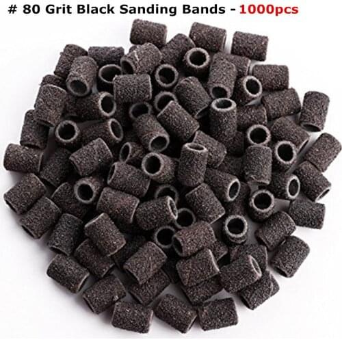1000Pcs # 80 Grit Black Sanding Bands Nail Drill Bit Sand Band Coarse For Acrylic Nails Manicure Pedicure F0713