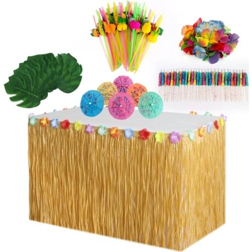 109/149pcs Table Skirt Raffia Style Fringe Party Decoration Kit for Tiki Tropical Hawaii or Moana Themed Birthday YE-Hot