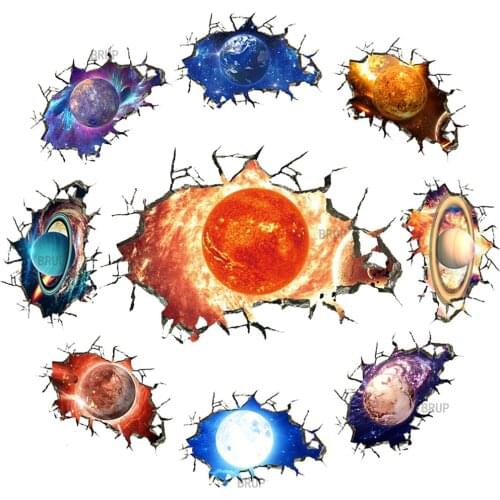 12 Kinds Solar System Planets Wall Stickers For Kids Room Universe 3D Stickers Kids Room Decoration Bedrooms Floor Ceiling Decor