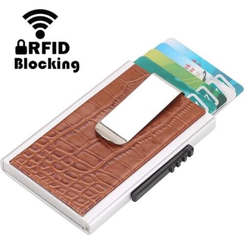 2019 New Men Aluminum Wallet With PU Cover ID Card Holder RFID Blocking Mini Slim Metal Wallet Credit Card Coin Purse