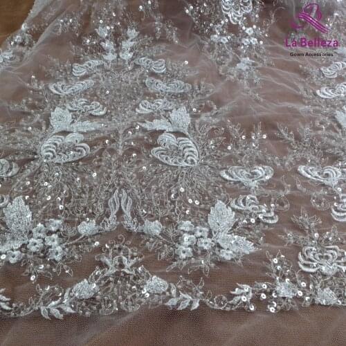 2021 Silver wedding lace fabric,silver with off white Heavy beaded lace,gown lace,high patterns,sequins lace fabric 1 yard