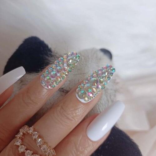 24pcs Fashion fake nails Removable Ballet Coffin With rhinestones Nail tips white