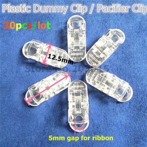 30pcs Clear O shape Plastic Baby Pacifier Chain Holder Clips Lanyard dummy clips aligator clips Suspender Clips for 5mm ribbon