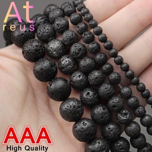 3A Smooth Natural Black Volcanic Lava Stone Beads Round Loose Spacer Beads For Jewelry Making DIY Bracelet Accessories 4 -12mm