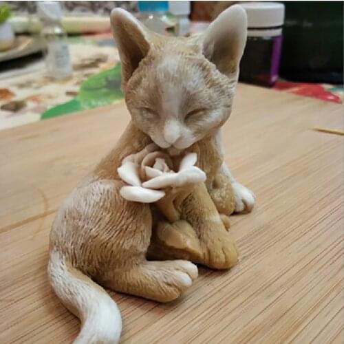 3d flower cute cat handmade soap cake decoration candle silicone molds DIY cat mold